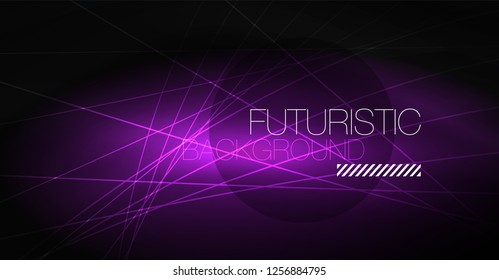 Digital technology abstract background - neon geometric design. Abstract glowing lines. Colorful techno vector background. Futuristic shape.