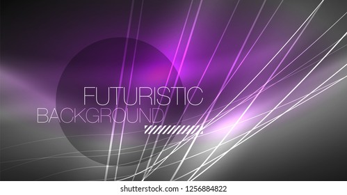 Digital technology abstract background - neon geometric design. Abstract glowing lines. Colorful techno vector background. Futuristic shape.