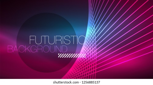 Digital technology abstract background - neon geometric design. Abstract glowing lines. Colorful techno vector background. Futuristic shape.