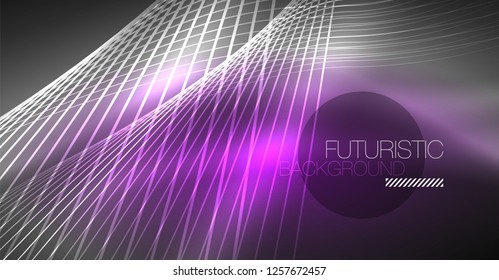 Digital technology abstract background - neon geometric design. Abstract glowing lines. Colorful techno vector background. Futuristic shape.