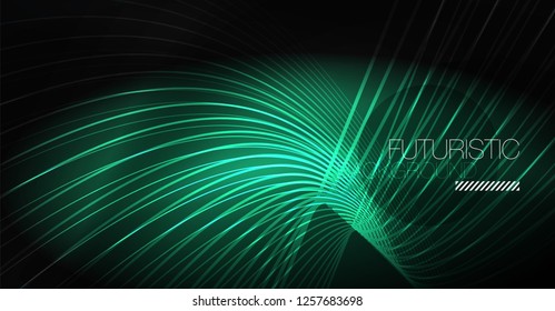 Digital technology abstract background - neon geometric design. Abstract glowing lines. Colorful techno vector background. Futuristic shape.
