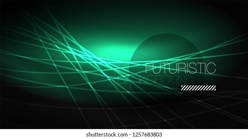 Fondo abstracto de tecnología digital - diseño geométrico neón. Resumen de líneas brillantes. Fondo del vector tecno colorido. Forma futurista.