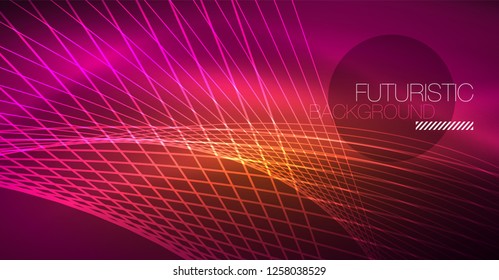 Digital technology abstract background - neon geometric design. Abstract glowing lines. Colorful techno vector background. Futuristic shape.