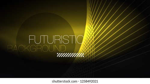 Digital technology abstract background - neon geometric design. Abstract glowing lines. Colorful techno vector background. Futuristic shape.