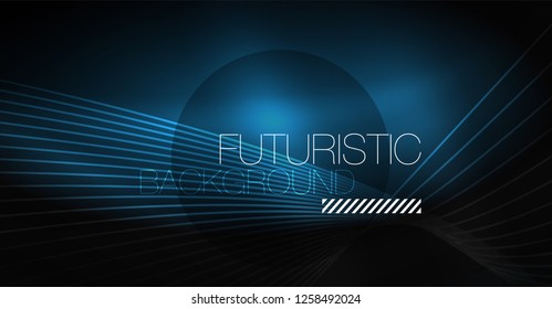 Digital technology abstract background - neon geometric design. Abstract glowing lines. Colorful techno vector background. Futuristic shape.