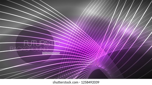 Digital technology abstract background - neon geometric design. Abstract glowing lines. Colorful techno vector background. Futuristic shape.
