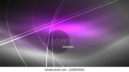 Digital technology abstract background - neon geometric design. Abstract glowing lines. Colorful techno vector background. Futuristic shape.