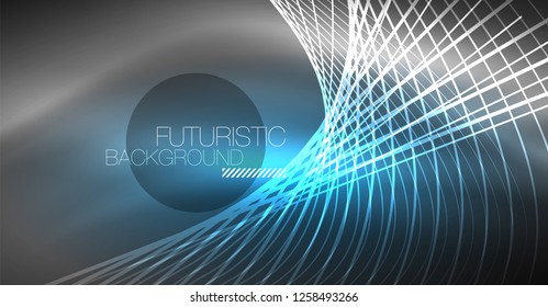 Abstrakter Hintergrund der Digitaltechnik - neongeometrisches Design. Abstrakte leuchtende Linien. Farbiger Techno-Vektorhintergrund. Futuristische Form.