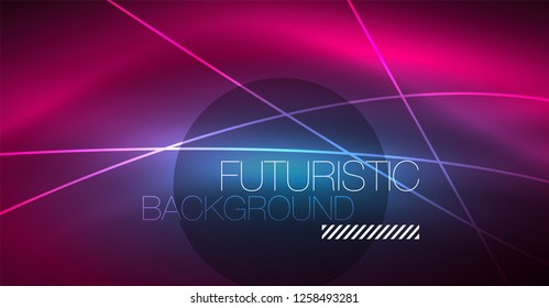 Digital technology abstract background - neon geometric design. Abstract glowing lines. Colorful techno vector background. Futuristic shape.