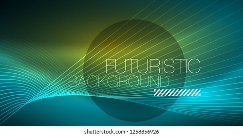 Digital technology abstract background - neon geometric design. Abstract glowing lines. Colorful techno vector background. Futuristic shape.