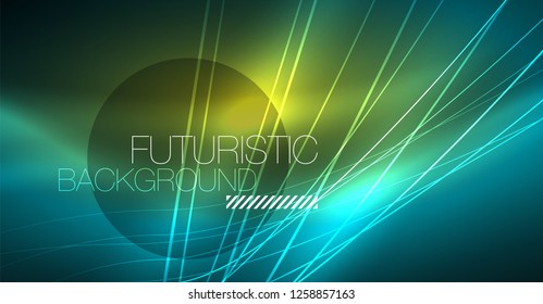 Digital technology abstract background - neon geometric design. Abstract glowing lines. Colorful techno vector background. Futuristic shape.