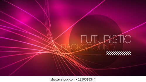 Digital technology abstract background - neon geometric design. Abstract glowing lines. Colorful techno vector background. Futuristic shape.