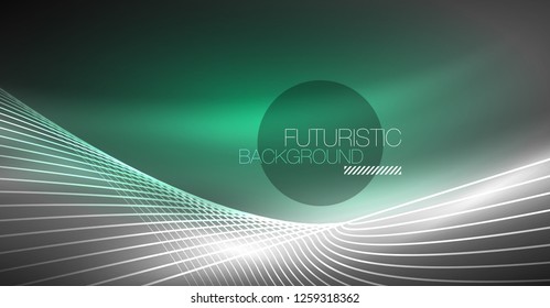 Digital technology abstract background - neon geometric design. Abstract glowing lines. Colorful techno vector background. Futuristic shape.