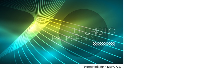 Digital technology abstract background - neon geometric design. Abstract glowing lines. Colorful techno vector background. Futuristic shape.