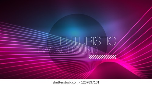 Digital technology abstract background - neon geometric design. Abstract glowing lines. Colorful techno vector background. Futuristic shape.