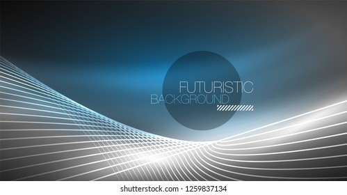 Digital technology abstract background - neon geometric design. Abstract glowing lines. Colorful techno vector background. Futuristic shape.