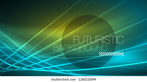 Digital technology abstract background - neon geometric design. Abstract glowing lines. Colorful techno vector background. Futuristic shape.