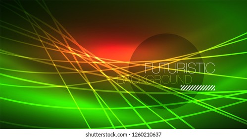 Digital technology abstract background - neon geometric design. Abstract glowing lines. Colorful techno vector background. Futuristic shape.