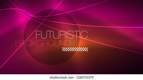 Abstrakter Hintergrund der Digitaltechnik - neongeometrisches Design. Abstrakte leuchtende Linien. Farbiger Techno-Vektorhintergrund. Futuristische Form.