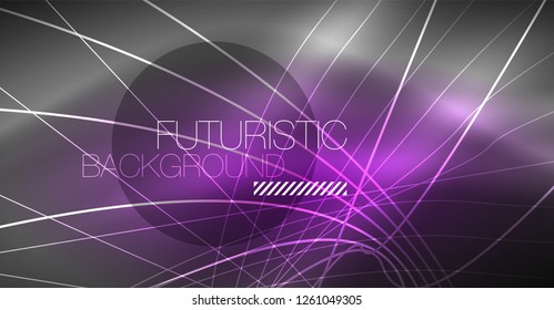 Digital technology abstract background - neon geometric design. Abstract glowing lines. Colorful techno vector background. Futuristic shape.