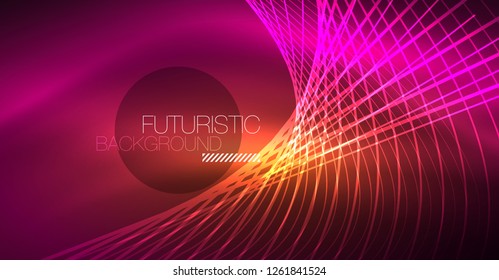 Digital technology abstract background - neon geometric design. Abstract glowing lines. Colorful techno vector background. Futuristic shape.