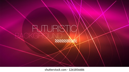 Digital technology abstract background - neon geometric design. Abstract glowing lines. Colorful techno vector background. Futuristic shape.
