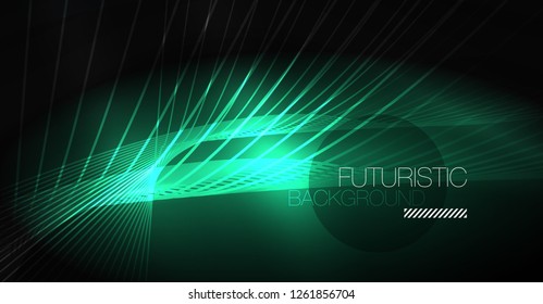 Abstrakter Hintergrund der Digitaltechnik - neongeometrisches Design. Abstrakte leuchtende Linien. Farbiger Techno-Vektorhintergrund. Futuristische Form.