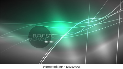 Digital technology abstract background - neon geometric design. Abstract glowing lines. Colorful techno vector background. Futuristic shape.