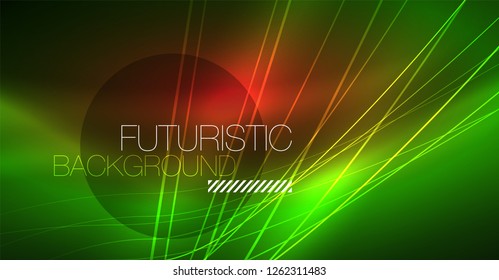 Digital technology abstract background - neon geometric design. Abstract glowing lines. Colorful techno vector background. Futuristic shape.