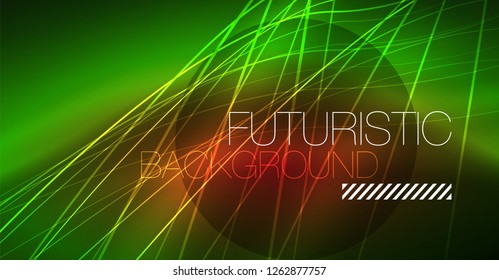 Digital technology abstract background - neon geometric design. Abstract glowing lines. Colorful techno vector background. Futuristic shape.