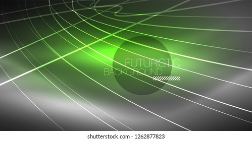 Digital technology abstract background - neon geometric design. Abstract glowing lines. Colorful techno vector background. Futuristic shape.
