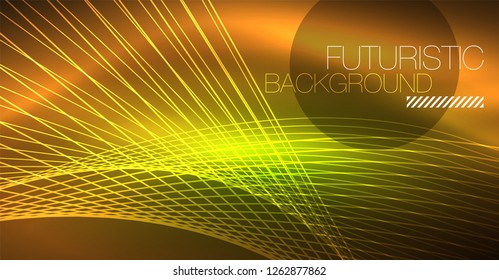 Digital technology abstract background - neon geometric design. Abstract glowing lines. Colorful techno vector background. Futuristic shape.