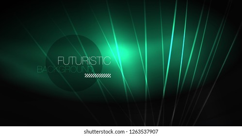 Digital technology abstract background - neon geometric design. Abstract glowing lines. Colorful techno vector background. Futuristic shape.