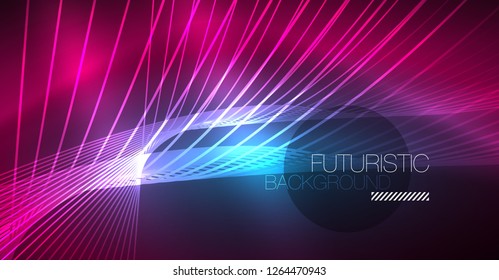 Digital technology abstract background - neon geometric design. Abstract glowing lines. Colorful techno vector background. Futuristic shape.