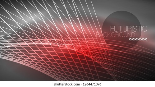 Digital technology abstract background - neon geometric design. Abstract glowing lines. Colorful techno vector background. Futuristic shape.