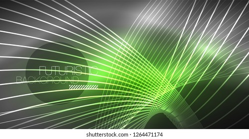 Digital technology abstract background - neon geometric design. Abstract glowing lines. Colorful techno vector background. Futuristic shape.