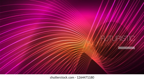 Digital technology abstract background - neon geometric design. Abstract glowing lines. Colorful techno vector background. Futuristic shape.