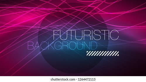 Abstrakter Hintergrund der Digitaltechnik - neongeometrisches Design. Abstrakte leuchtende Linien. Farbiger Techno-Vektorhintergrund. Futuristische Form.