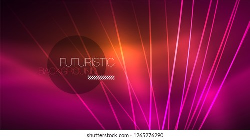 Digital technology abstract background - neon geometric design. Abstract glowing lines. Colorful techno vector background. Futuristic shape.