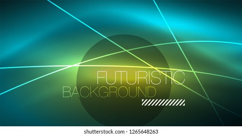 Digital technology abstract background - neon geometric design. Abstract glowing lines. Colorful techno vector background. Futuristic shape.
