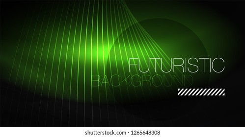 Digital technology abstract background - neon geometric design. Abstract glowing lines. Colorful techno vector background. Futuristic shape.