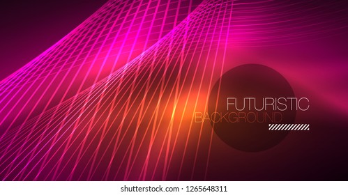 Digital technology abstract background - neon geometric design. Abstract glowing lines. Colorful techno vector background. Futuristic shape.