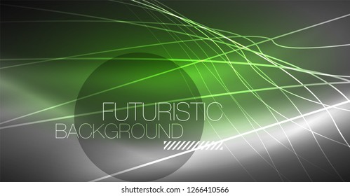 Abstrakter Hintergrund der Digitaltechnik - neongeometrisches Design. Abstrakte leuchtende Linien. Farbiger Techno-Vektorhintergrund. Futuristische Form.