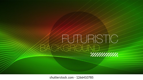 Digital technology abstract background - neon geometric design. Abstract glowing lines. Colorful techno vector background. Futuristic shape.