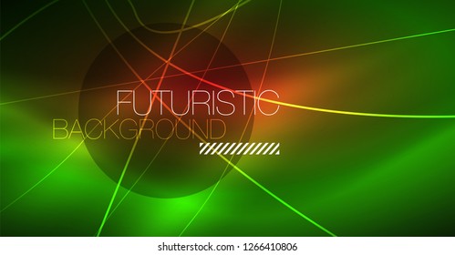 Digital technology abstract background - neon geometric design. Abstract glowing lines. Colorful techno vector background. Futuristic shape.