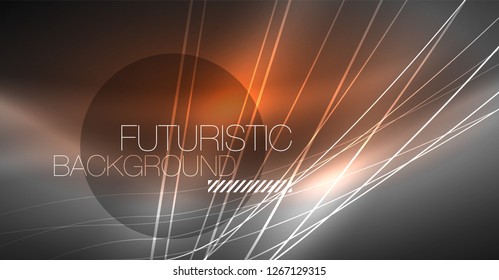 Digital technology abstract background - neon geometric design. Abstract glowing lines. Colorful techno vector background. Futuristic shape.