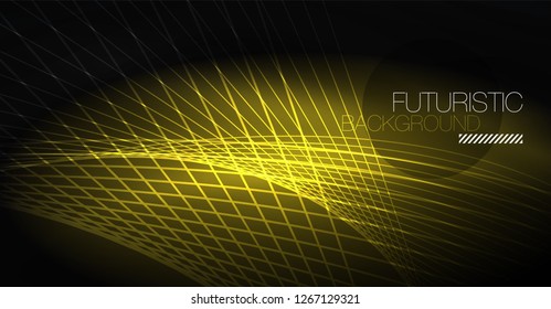 Digital technology abstract background - neon geometric design. Abstract glowing lines. Colorful techno vector background. Futuristic shape.