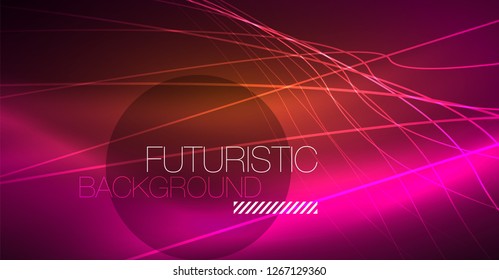 Digital technology abstract background - neon geometric design. Abstract glowing lines. Colorful techno vector background. Futuristic shape.