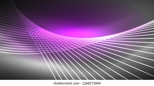 Digital technology abstract background - neon geometric design. Abstract glowing lines. Colorful techno vector background. Futuristic shape.