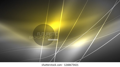 Abstrakter Hintergrund der Digitaltechnik - neongeometrisches Design. Abstrakte leuchtende Linien. Farbiger Techno-Vektorhintergrund. Futuristische Form.